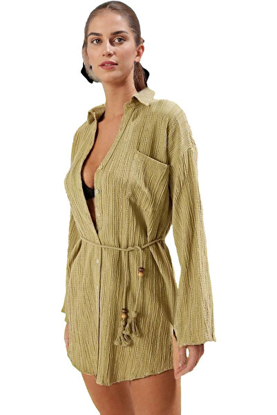 PayBuy Mini rochie de plajă pentru femei, cu ciucuri, amestec de in, bumbac, ...