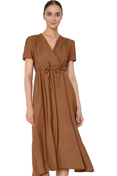 PayBuy Rochie midi cu decolteu în V pentru femei, țesătură țesătă amestecată ...