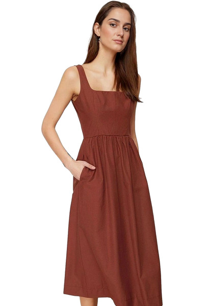 PayBuy فستان نسائي من قماش البوبلين بدون أكمام متوسط ​​الطول، نمط صيفي كاجوال...