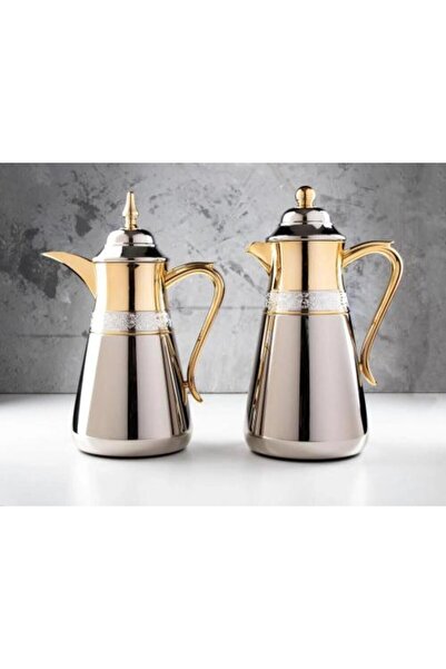 Generic طقم ترمس شاي وقهوة الهنوف - ذهبي وفضي