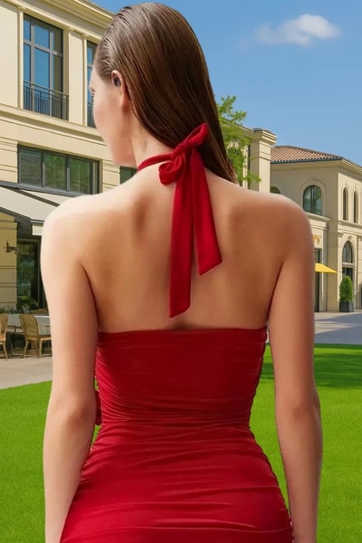 PayBuy Kadın Halter Yaka Kısa Örme Abiye Elbise Yaz Özel Günler İçin Günlük Kullanım Modern Tasarım
