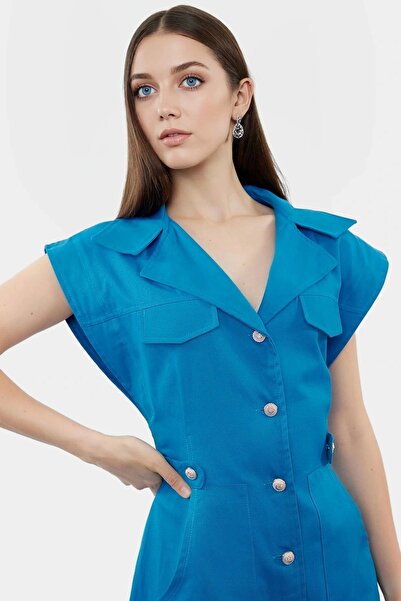 PayBuy Rochie mini din Gabardină pentru femei Guler lunar din bumbac Casual Elegantă Necesară pentru weekendul de vară