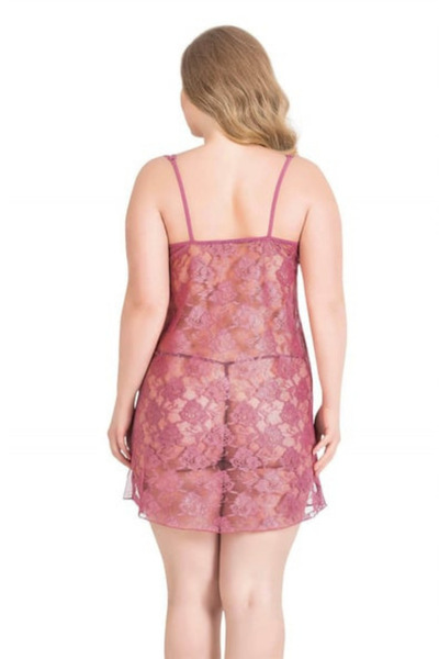 Bleu Petite Plus Size Flower Pattern Women's Tulle Nightgown Panty Set