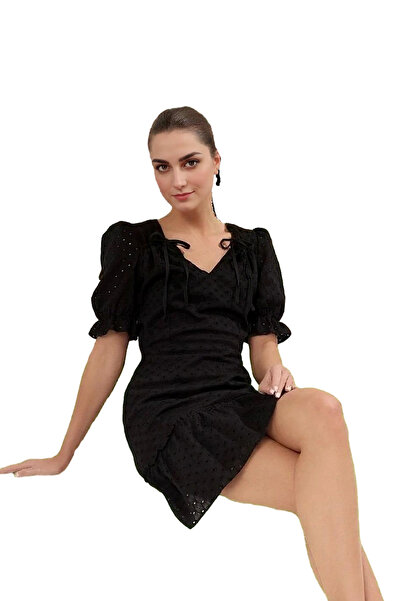 PayBuy Γυναικείο μίνι φόρεμα με κέντημα σε γραμμή Α με κοντό μανίκι με λαιμόκοψη V, καλοκαιρινό καθημερινό, απαραίτητο για το καλοκαίρι