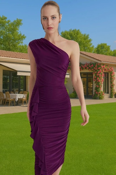 PayBuy Women's One Shoulder Midi Tulle Evening Dress Special Cut Summer Casual Use Durable Material