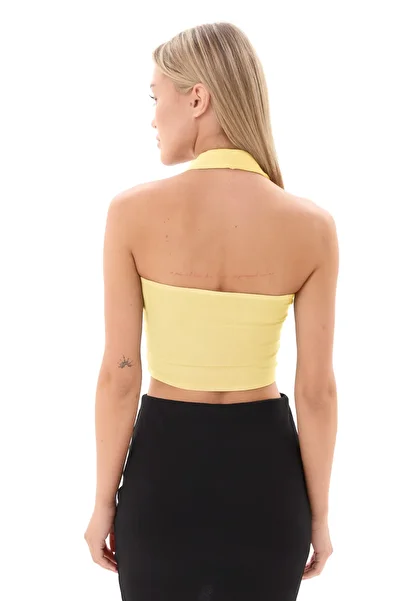 vesantia Women's Vanilla Yellow Viscose Lycra Underwear Crop with Neckline