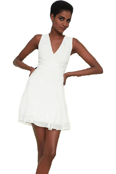 PayBuy فستان نسائي قصير على شكل حرف A ورقبة على شكل حرف V مبطن من الشيفون صيف...