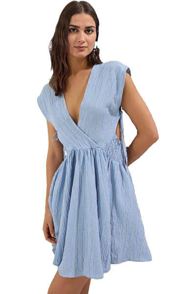 PayBuy Γυναικείο μίνι φόρεμα με λαιμόκοψη V λινό ανάμεικτο καλοκαιρινό φόρεμα...