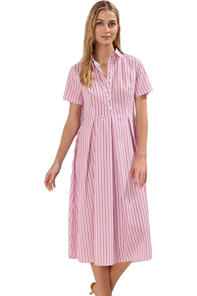 PayBuy Rochie midi cu dungi pentru femei Detaliu cu jumătate de plăcuță Zilni...