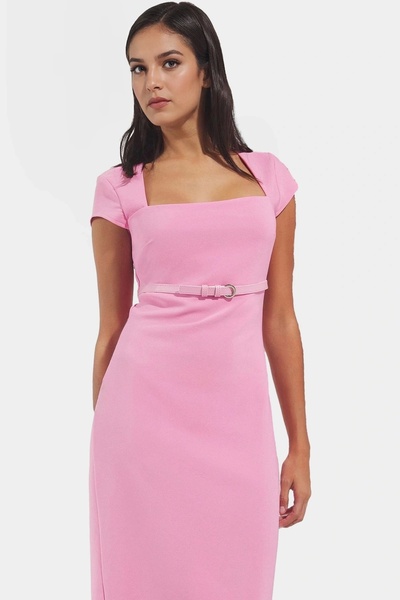 PayBuy Rochie midi de damă cu centură guler pătrat mâneci scurte țesătură țesătură Material durabil pentru afaceri și zilnic