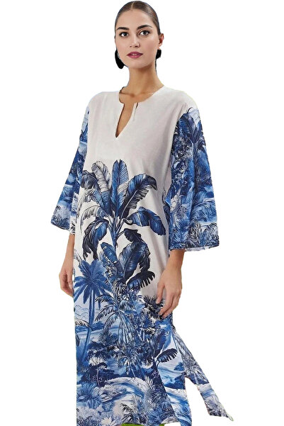 PayBuy Rochie maxi de plajă pentru femei, cu imprimeu tropical, din bumbac, v...