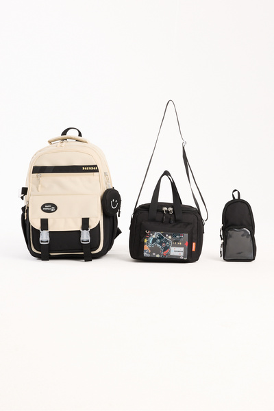 Roxbros 3-Piece Boys' School Bag with Korean Style Accessories & Primary School Backpack with Lunch and Pen Holder