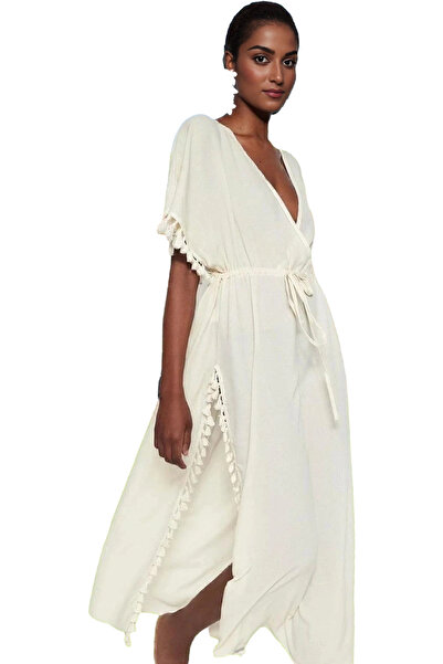 PayBuy Rochie de plajă maxi țesută cu ciucuri pentru femei, cu decolteu în V,...