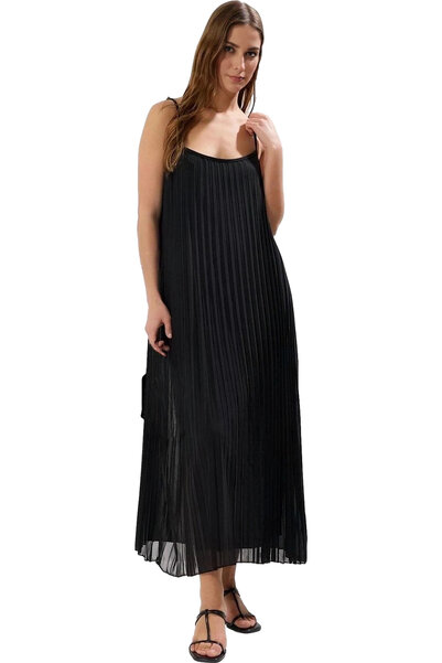 PayBuy Kadın Maxi Piliseli A line Tül Elbise Örme Kumaş Rahat Günlük Stil Yaz...