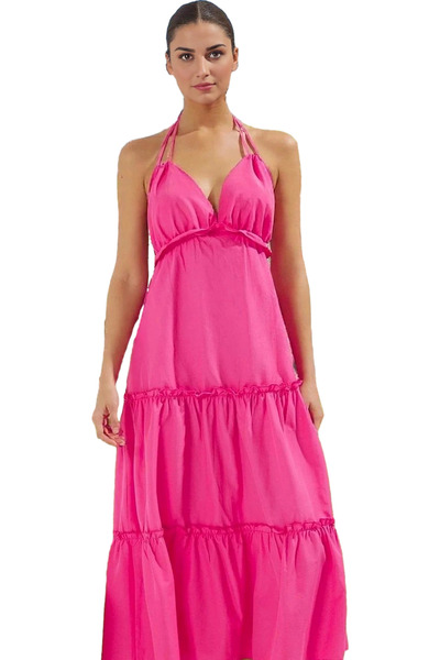 PayBuy Γυναικείο μάξι ριγέ υφαντό φόρεμα με βολάν λεπτομέρειες Καλοκαιρινό ca...