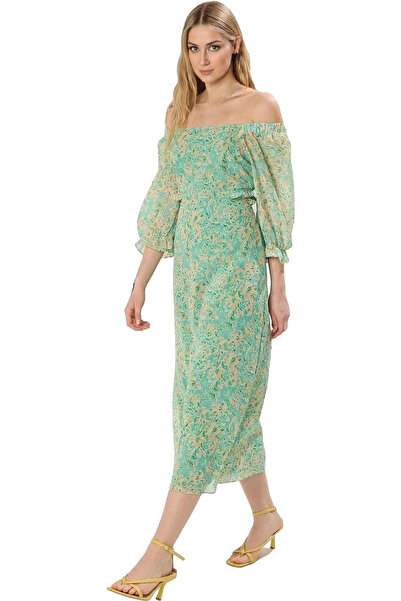 PayBuy فستان نسائي طويل من الشيفون بنمط زهور على شكل حرف A وأكمام ثلاثة أرباع بدون حزام مجموعات صيفية غير رسمية