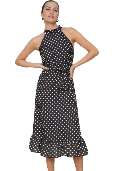 PayBuy Rochie midi cu buline în linie A pentru femei, cu guler Halter, vară, ocazională, elegantă, indispensabilă vara