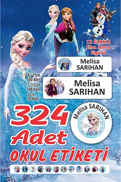 Vice isim Baskılı Defter Kalem Okul Etiketi (324 Adet Elsa Temalı Kitap Etike...