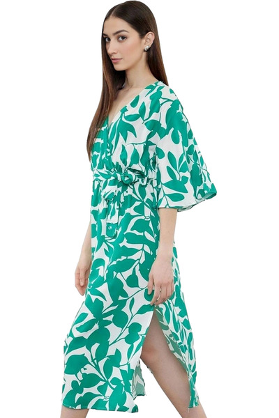 PayBuy Women's Maxi Dress Floral Pattern A-Line Double Breasted Collar Viscos...