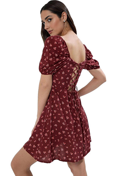 PayBuy Kadın Çiçekli Mini Elbise Skater Kalıp Kısa Kollu Gipeli Yazlık Yaz Ay...