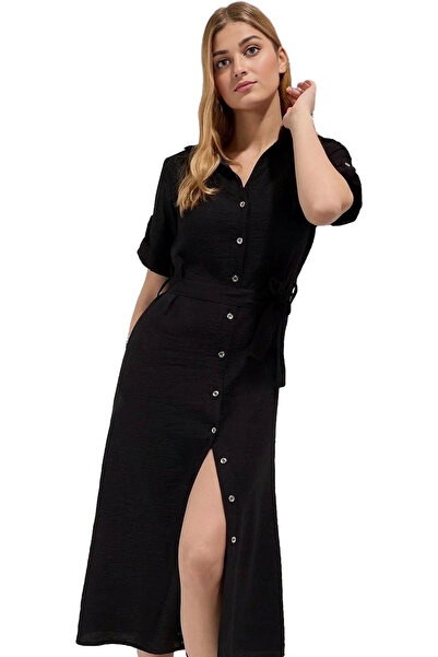 PayBuy Γυναικείο μίντι βισκοζέ φόρεμα με ζώνη πουκάμισο με κοντό μανίκι καλοκ...