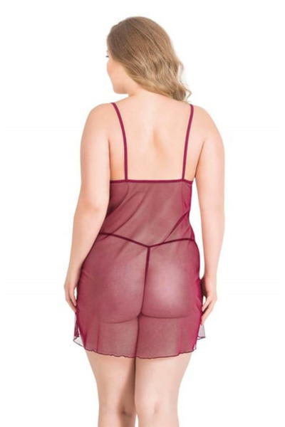 Bleu Petite Plus Size Women's Lace Tulle Nightgown Panty Set