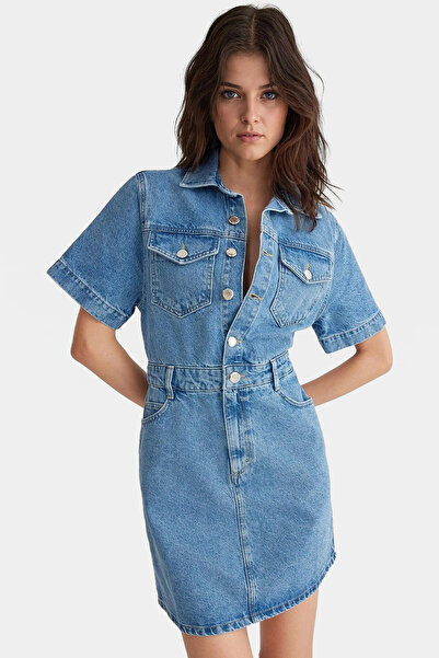 PayBuy Women's Denim Shirt Dress Short Sleeve Midi Length Cotton Casual Daily Summer's Must-Have