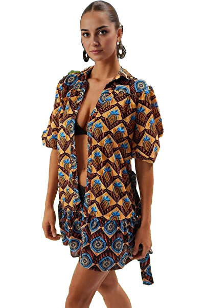 PayBuy Kadın Mini Plaj Elbisesi Etnik Desenli Balon Kollu Pamuk Yazlık Yaz Ay...