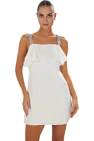 PayBuy Γυναικείο κοντό βραδινό φόρεμα σατέν σε γραμμή Α με λεπτομέρεια από πέ...