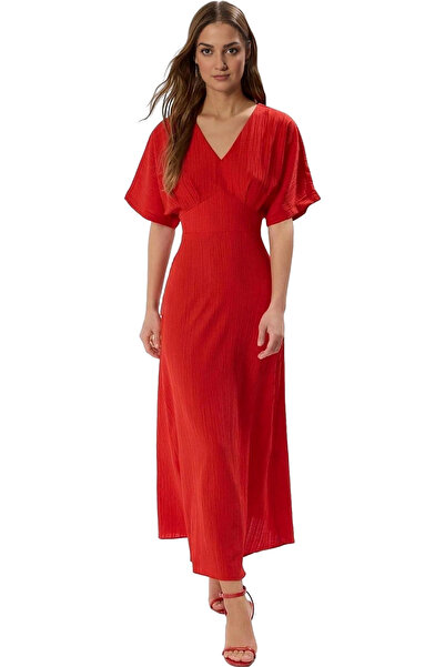 PayBuy Rochie maxi pentru femei, cu decolteu în V, cu mâneci scurte, țesută, ...