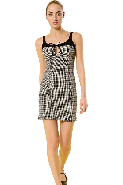 PayBuy فستان نسائي منقوش صغير يلتف على الجسم وياقة حمام السباحة وأربطة منسوجة...