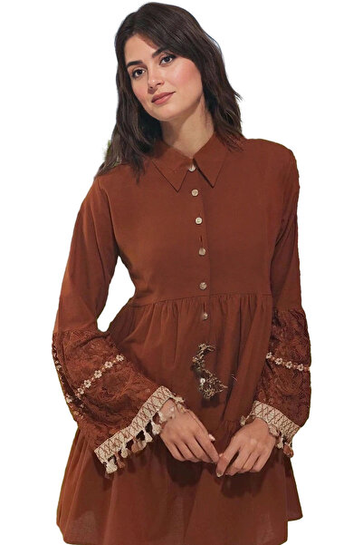 PayBuy Γυναικείο μίνι φόρεμα με δαντέλα Λεπτομερές μακρυμάνικο βαμβακερό καλο...