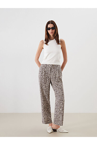 LC Waikiki Lcwaikiki Classic Brown Elastic Waist Leopard Print Women's Pleate...
