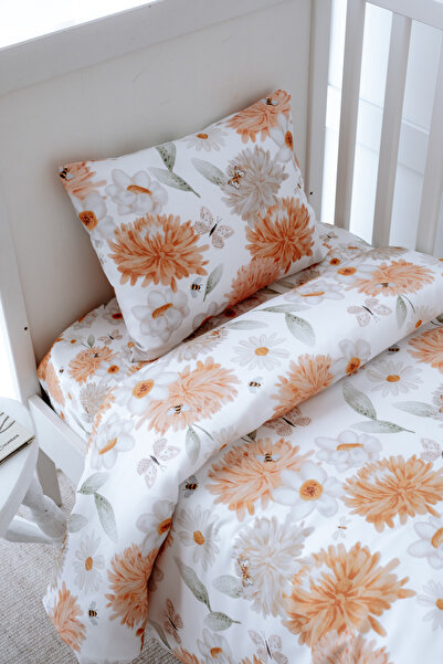 NOU طقم غطاء لحاف سرير بارك مع ملاءات عضوية كبيرة مزهرة (80X120 - 35x45 - 70x110) - Flower Party