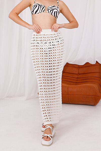 DEHA textile FUSTĂ TRICOTATĂ AJURATĂ CU DETALII CRASPOASE ECRU