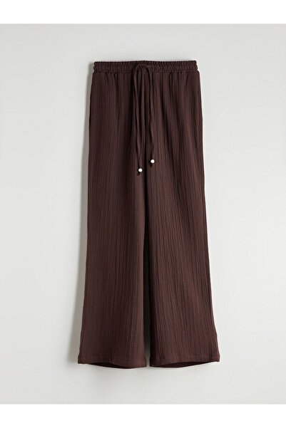 LC Waikiki Kahverengi Beli Lastikli Dokulu Müslin Kadın Pantolon