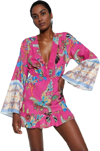 PayBuy Mini rochie de vară pentru femei, cu decolteu în V, cu mâneci lungi, d...