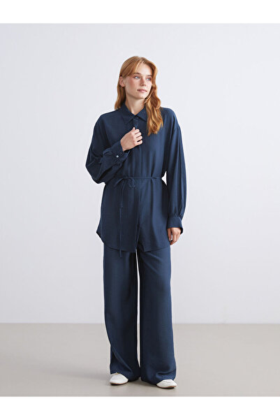 LC Waikiki Lcw Modest Navy Blue Elastic Waist Wide Leg Women's Pants