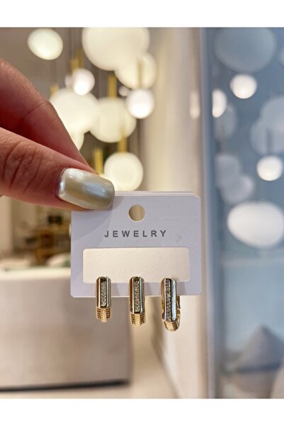 GIFTPALACE Zirkon Taşlı14K Altın Renk Kararmaz Çelik Küpe – Işıltılı Modern Tasarım 1 Çift