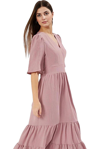 PayBuy Rochie țesută Aerobin de lungime midi pentru femei, cu decolteu în V, ...