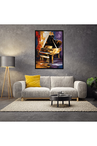 mixefor Music and Art Themed Black Framed Colorful Piano Canvas Print Painting Framed Wall Panel