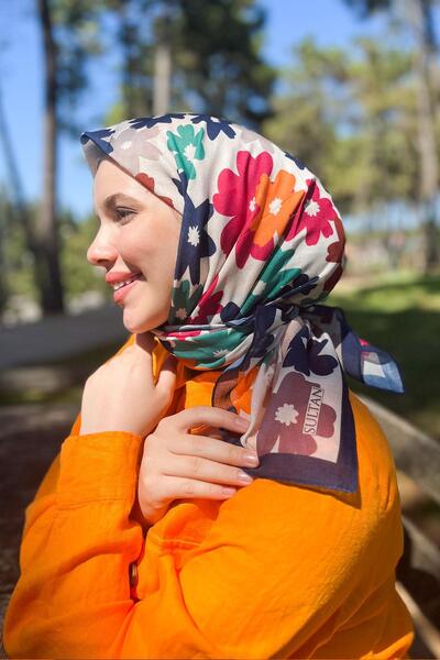 Sultan Eşarp وشاح قطن سلطان فريش - زهور طائرة - SFE009-03