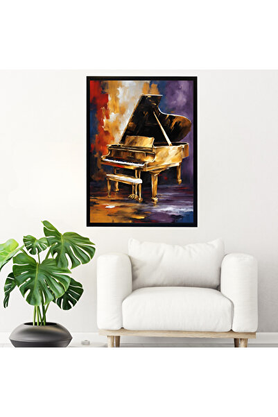 mixefor Music and Art Themed Black Framed Colorful Piano Canvas Print Painting Framed Wall Panel
