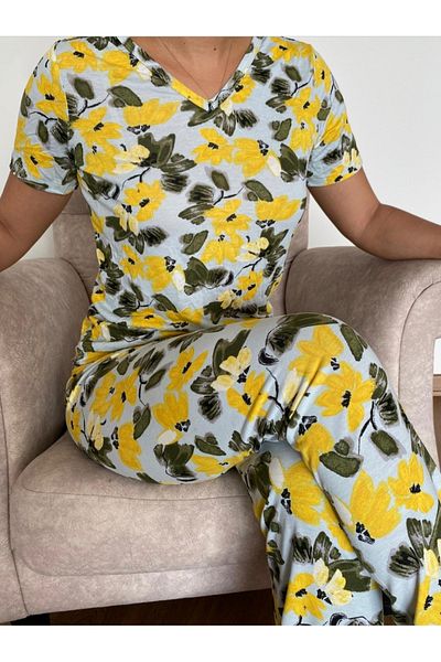 ÇAĞ MODA Viscose Pajama Set Floral Patterned