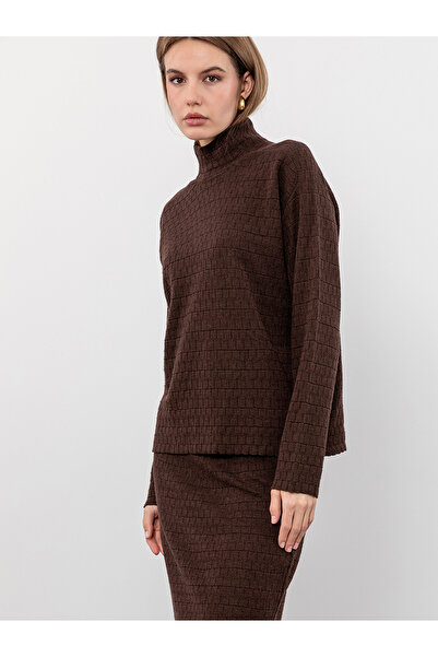 Serianno Yünlü Örgü Desenli Balıkçı Yaka Kazak