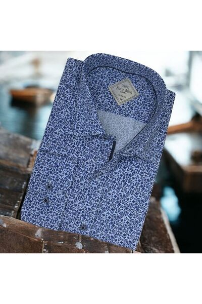 GÖMLEK GALERİSİ Slim Fit Slim Fit Digital Print Long Sleeve Men's Shirt