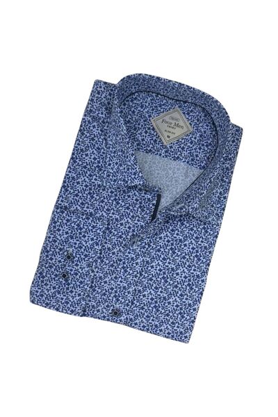 GÖMLEK GALERİSİ Slim Fit Slim Fit Digital Print Long Sleeve Men's Shirt