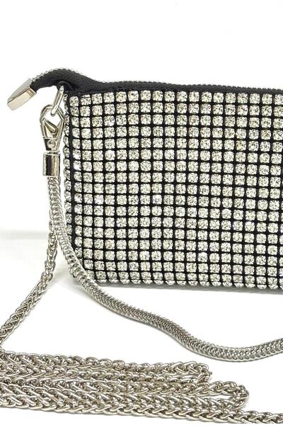 NAZART Women's Luxury Stone Diamond Black Evening Dress Clutch Chain Strap Hand Wedding Engagement Evening Bag