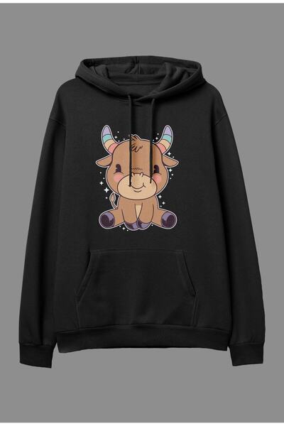 Pisa Art Oversize Cute Colorful Bull Design Printed Unisex Hooded Sweatshirt Hoodie