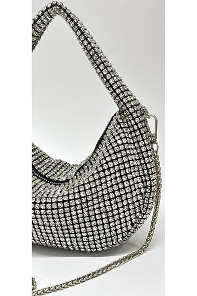 NAZART Women's Luxury Stone Diamond Black Evening Dress Clutch Chain Strap Hand Wedding Engagement Evening Bag